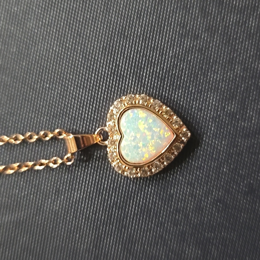 Rose Gold Opal Heart  Necklace
